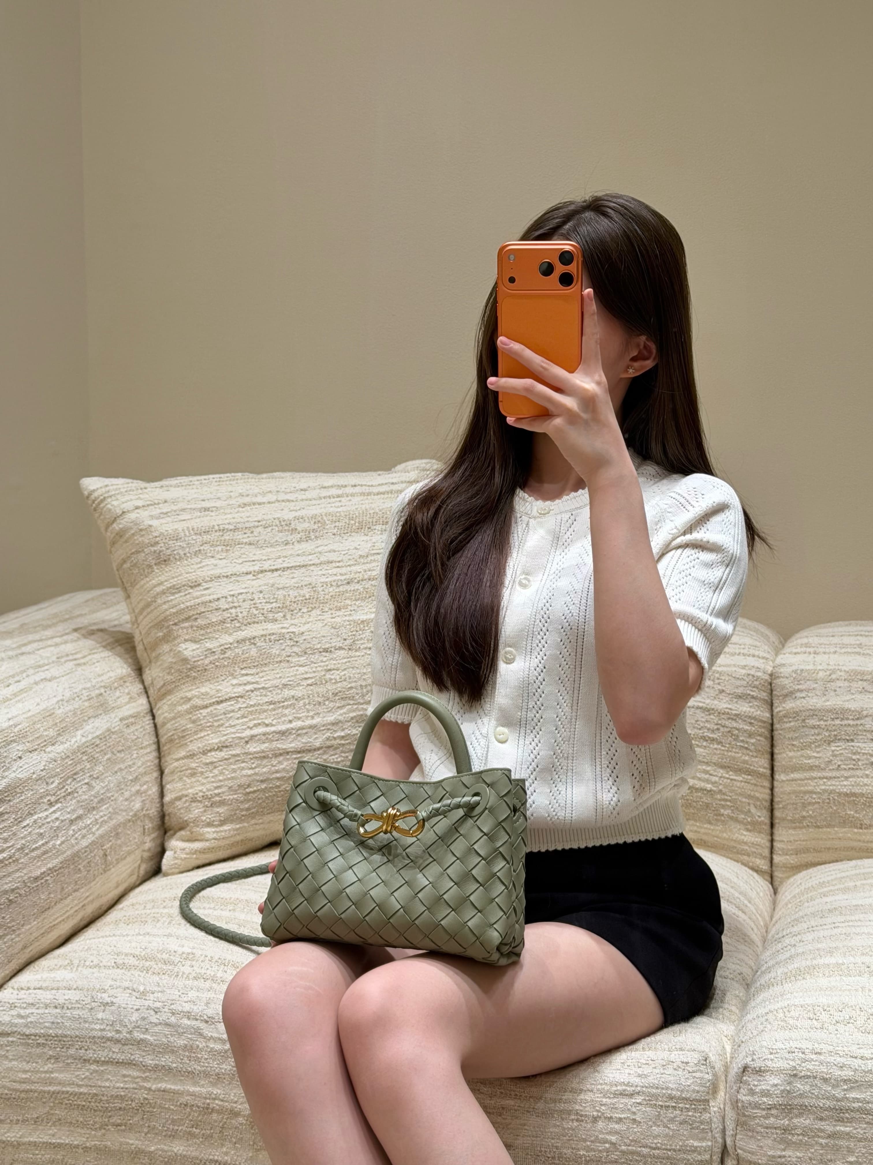 보테가베네타 Andiamo 핸드백 미니 카키