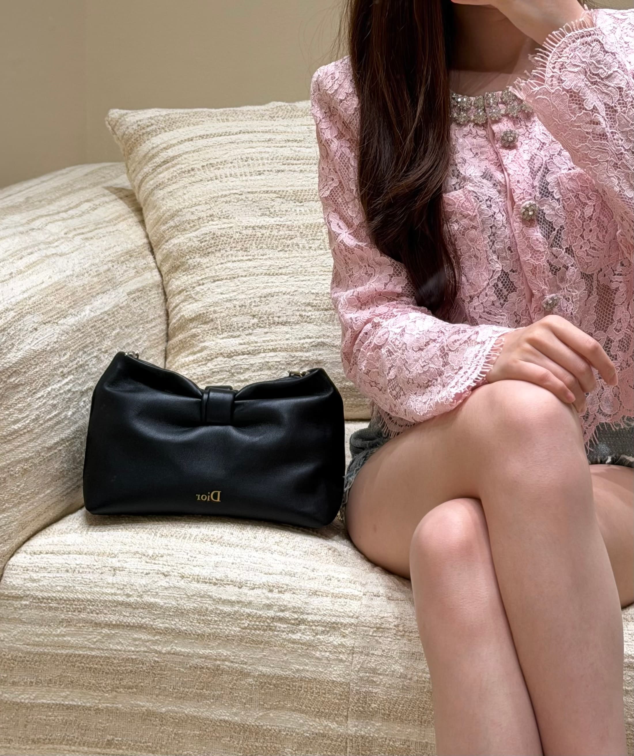 디올 리본(보우) 클러치백 블랙