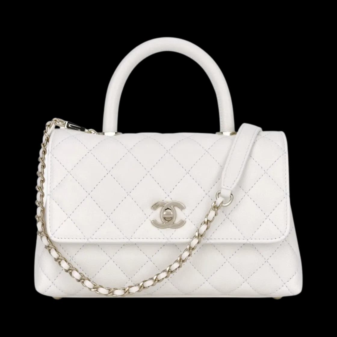 핸들 장식의 플랩백 그레인드 카프스킨 & 골드 메탈 화이트